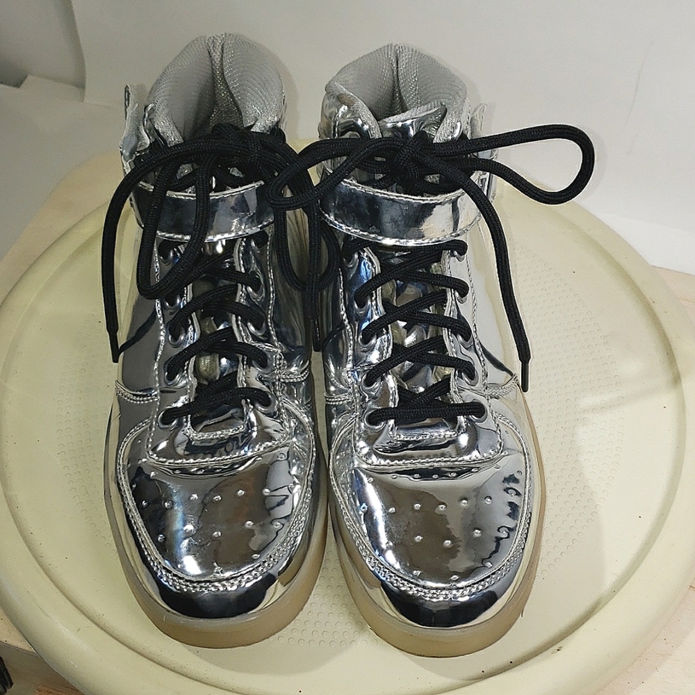 Vintage Silver Shinny High Tops| Costume Shoes| Size 38 (8 US)